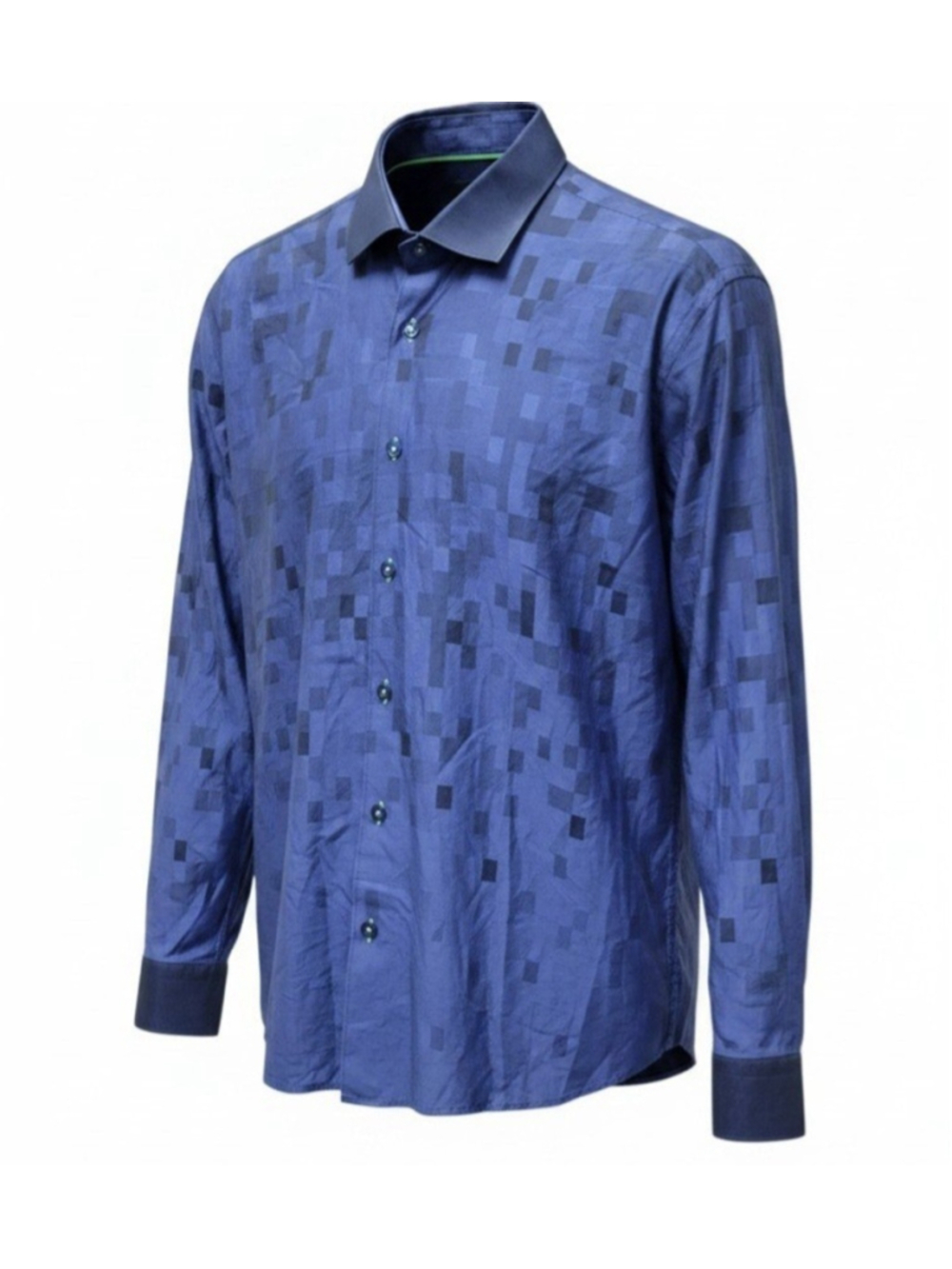 MACEOO Italian Jacquard Fabric Blue Collared Long-Sleeves Men's Shirt Size 2XL